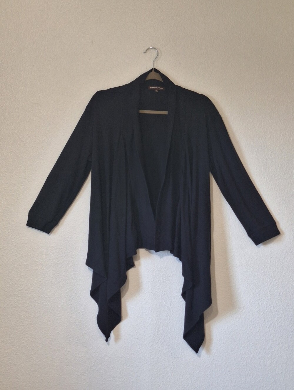 Adrienne Vittadini Studio Draped Asymmetrical Cardigan Black XL Pima Cotton